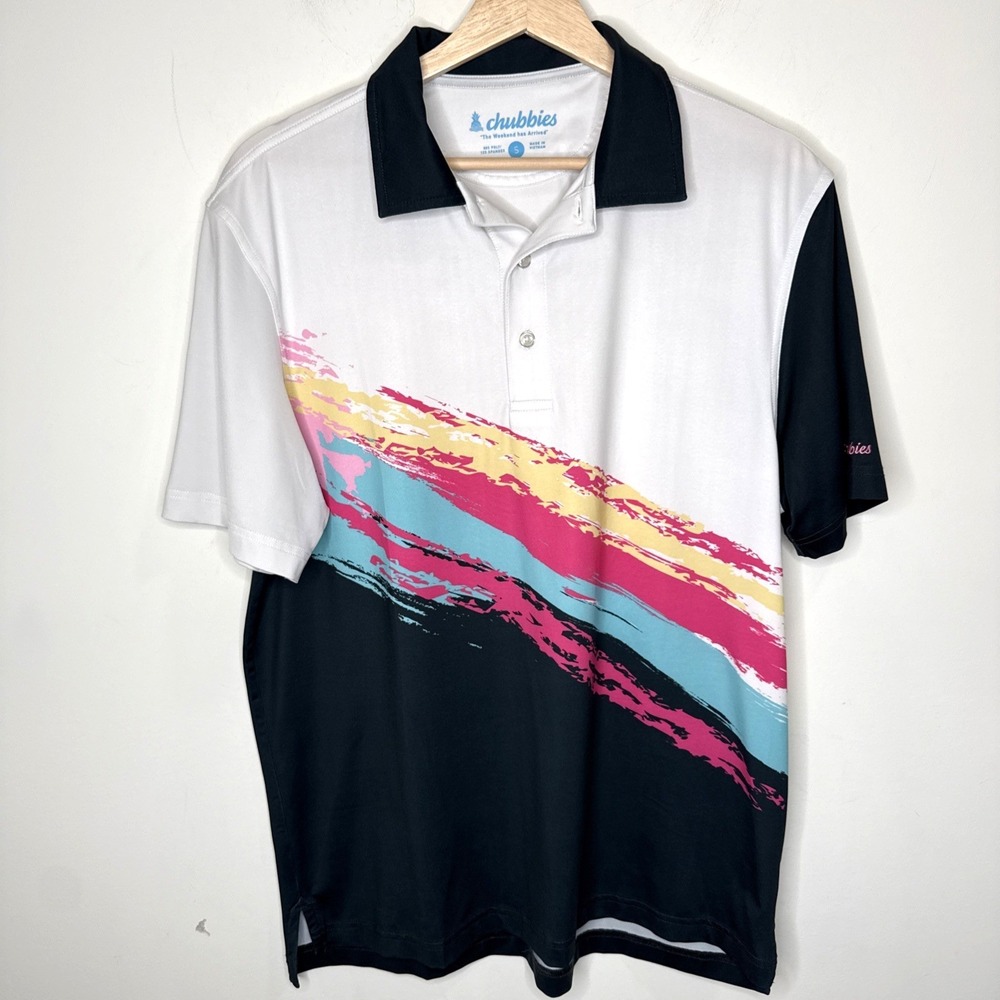 Chubbies The Tennis Champ Performance Polo Golf Shirt Mens S Colorful Retro Prep